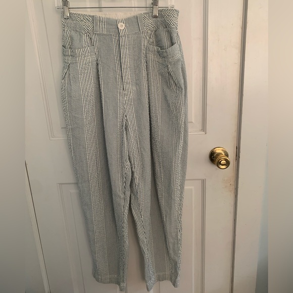 We The Free' Free People Cotton Seersucker White & blue striped Pull on Pants M - Picture 2 of 9